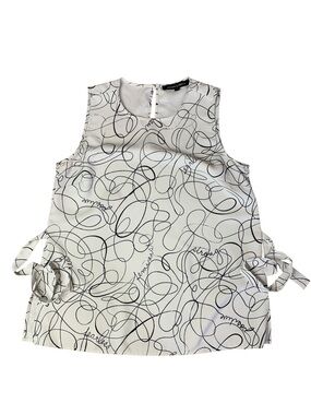 Willow & Thread White Graphic Doodle Sleeveless Blouse Medium